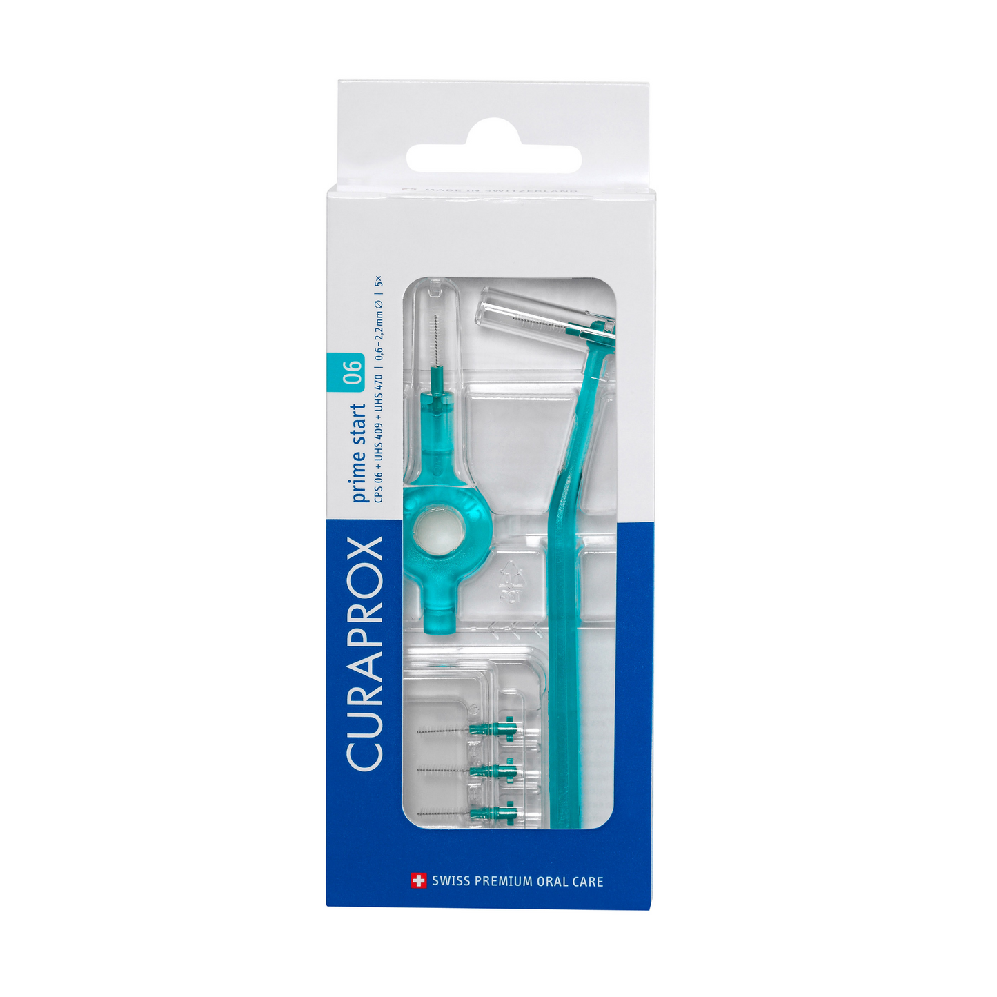 CPS 06 prime start Interdentalbürsten-Set, türkis, 5 Bürsten + 2 Halter